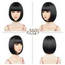 Bob Wig with Flat Bangs Include Wig Cap 12 Inch Black Short Hair Wig Synthetic Fiber Adjustable Size for Women Halloween Costume Party Colorful Wigs
