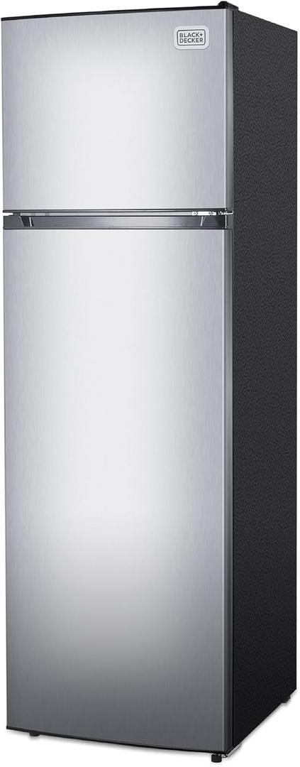 BLACK+DECKER 10 Cu. Ft. Top Mount Refrigerator with Freezer, 2 Door Fridge with Top Freezer and Mechanical Temperature Control, For Homes and Apartments, BDA10LAS, Stainless Steel Look