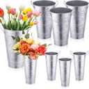 Chumia 8 Pcs Galvanized Flower Buckets Bulk 12.6 Inch and 9 Inch DIY Bouquet Bar Supplies Table Decor Vase Wedding Tall Metal French Cut Planter Rustic Vintage Centerpiece Farmhouse Florist