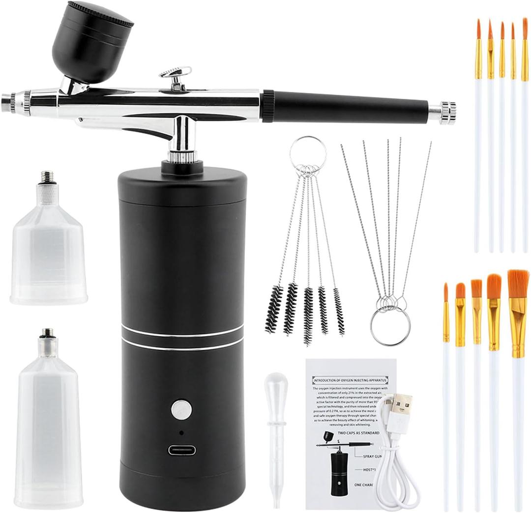 Airbrush Kit Rechargeable Cordless Airbrush Compressor Portable Handheld Airbrush Air Brush, with Nozzle and Cleaning Brush Set for Makeup, Barber, Nail Art, Cake Decor
