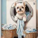 AI Laundry Room Canvas Frame Wall Art Laundry Sign Painting Vintage Funny Dog Artwork Decor for Wash Room Bathroom Laundromat Dry Cleaning Store (WE000052-4, 16.00L x 24.00W, Framed)
