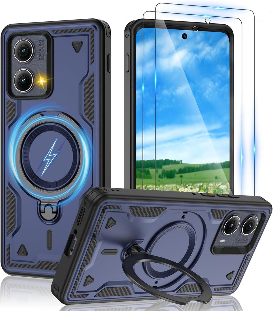 for Motorola Moto Edge 5G 2024 Magnetic Case,Compatible with MagSafe & [HD Screen Protector2],Metal Rotated Kickstand,Military Grade Drop Proof Anti-Fingerprint Protective,Blue