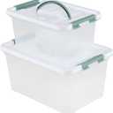 2-Pack Plastic Lidded Storage Box with Handle, Organizing Container with Lid and Latching Buckles (7 Quart/14 Quart)