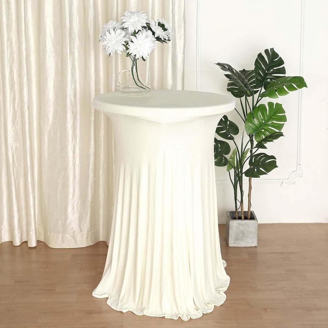 Efavormart Ivory Round Spandex Cocktail Table Cover with Natural Wavy Drapes - Perfect for Wedding, Party, Indoor & Outdoor Events, Holiday Parties, Showers, Corporate Affairs, Banquet, 43"L x 30"W