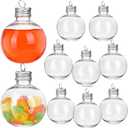 10Pcs Christmas Drink Balls, Fillable Booze Balls Ornament Clear Plastic Xmas Tree Ornaments for Drinks Water Candy Party Decoration Silver 150ML
