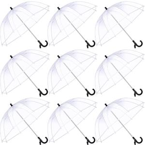 Kacctyen 9 Pcs Kids Clear Umbrella Pack Transparent Bubble Umbrella with Easy Grip Handle Dome Windproof Stick Umbrellas with Whistle for Toddler Boys and Girl Ages 3-7 Photoshoot Wedding