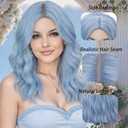 BUFASHION 18" Long Wavy Curly Light Blue Synthetic Wig for Women Girls Cosplay Wig Halloween Costume Wig with Wig Cap (Light Blue)