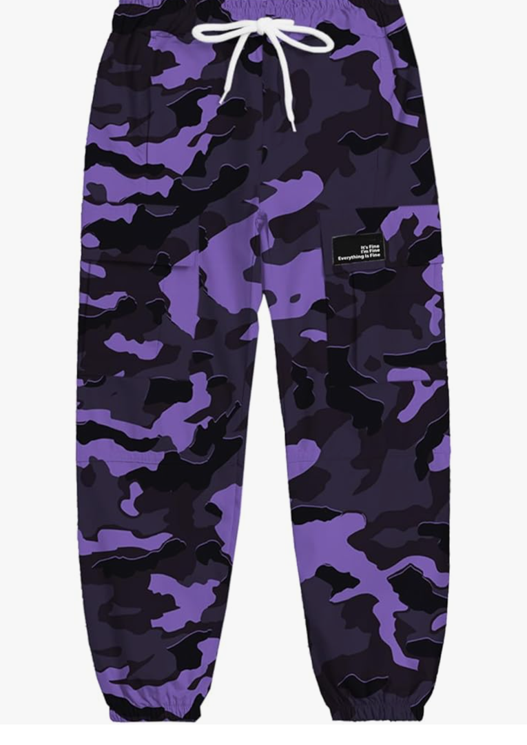 Cromoncent Girls & Womens Camo Print Cargo Pants Outdoor Lightweight Jogger Baggy Pants, Size 140