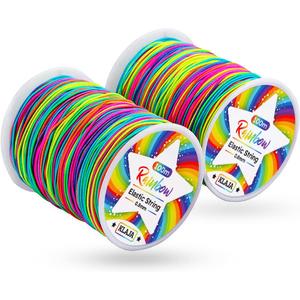 3 x 2 Rolls of Rainbow Elastic String for Bracelets, 200m Stretchy Colorful Thread for Jewelry Making, Colored Stretch Cord / String for DIY Bracelets