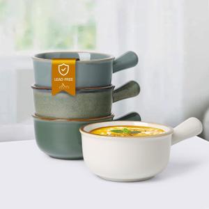 MONITO 14 Oz French Onion Soup Bowls, Ceramic Soup Bowls with Handles, Stackable Soup Crocks Oven Safe for Chili, Beef Stew, Cereal,Casseroles Microwave & Dishwasher Safe, Set of 4