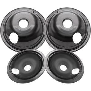 WB31M19 and WB31M20 GE Drip Pans for Electric Stove, 10% Energy Save by Enamel Spraying Prevent Bending and Rust -Includes a Set of 4 Black Stove Drip Pans(2 * 6+2 * 8)