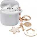 OLEBAND Case Fit for Airpod Case 1st/2nd Generation with Cute Bling Keychain,iPods Silione Cover Compatible for Apple Air pod/iPod 2 and 1 Gen Case,LED Visible,for Women and Girls,Grey