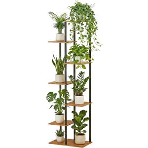 Plant Stand Indoor 7 Tier 8 Potted Metal Wood Plant Shelf, Multiple Flower Pots Corner Tall Plant Holder Stands for Living Room Balcony Bedroom, Rustic Brown