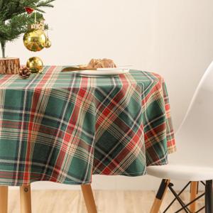Check Plaid Pattern Round Tablecloth 48 Inch Green Christmas Scottish Tartan Vintage Farmhouse Table Cover for Holiday Picnic Kitchen Dining