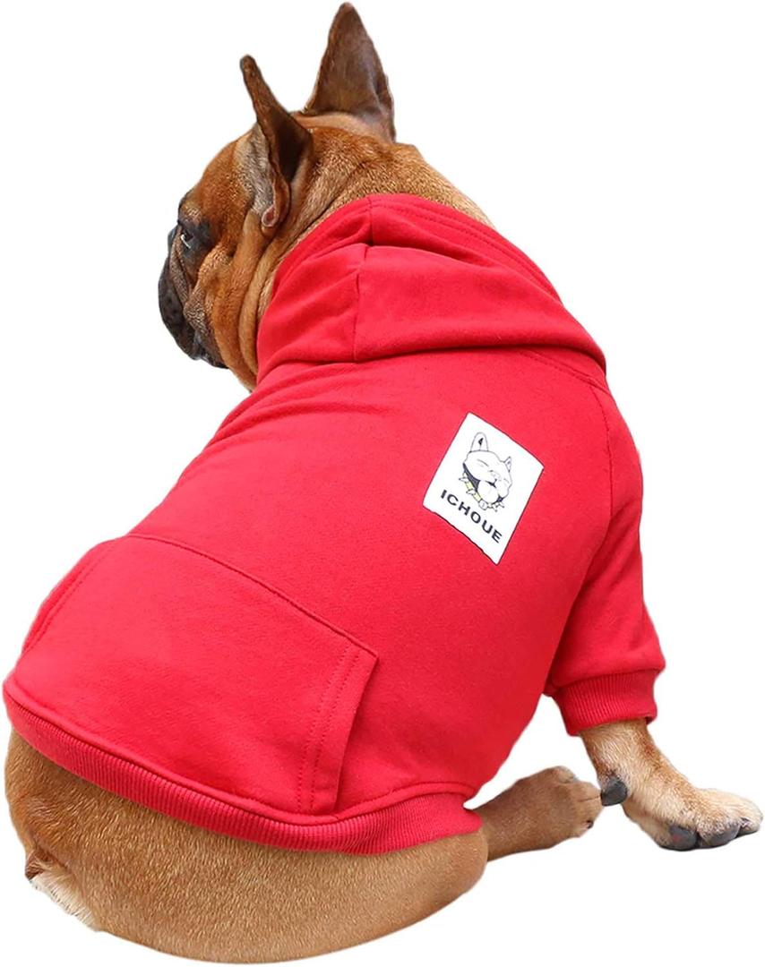 iChoue Pug Clothes Hoodies for Dogs Puppy French Bulldog Frenchie English Boston Terrier Bully Pitbull Sweatshirt Sweater Clothing Cold Weather Winter Coats - Dark Red/Small (Small ( 5 - 15 lbs ))