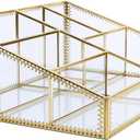Vintage Gold Makeup Organizer - Glass Makeup Organizer Countertop Organizer for Make-Up Brushes Vanity, Tabletop Organizer Display Case for Bathroom, Vanity, Drawers GJB001