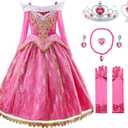 JerrisApparel Girls Pink Princess Costume Halloween Cosplay Party Dress up (7, Pink With Accessories)