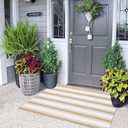 Khaki and White Striped Outdoor Rug, 2'x4.3', Modern Farmhouse Door Mat, Washable, Foldable, Rectangular, Cotton, Both Indoor Outdoor, Area Rug