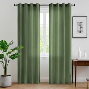 RYB HOME Sliding Glass Door Curtains 96 inches Long, Semi Sheer Thick Light Filtering Grommet Drapes for Bright Airy Privacy Space Living Room Dining Room, Olive Green, 2 Panels