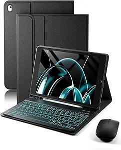 TUNKARMOR for iPad 9th / 8th / 7th Generation 10.2 inch & iPad Air 3rd Gen & iPad Pro 10.5 inch Case with Keyboard 7 Color Backlit  Built in Pencil Holder with Mouse (Black)