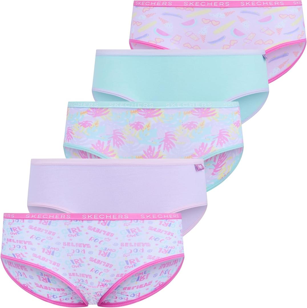 Skechers Girls Underwear 5 Pack and 4 Pack Cotton Panties Sizes 6-14 (12, Tropical)