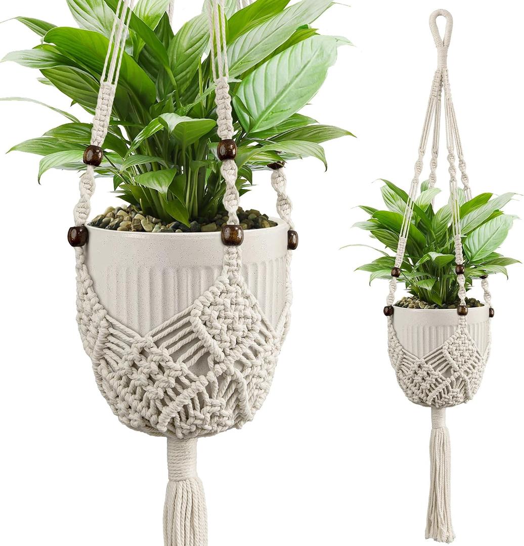 Macrame Plant Hanger - Fits 3 to 6 inches Pots for Indoor Outdoor, 35 Inch, Set of 2, Ivory (POTS NOT Included)