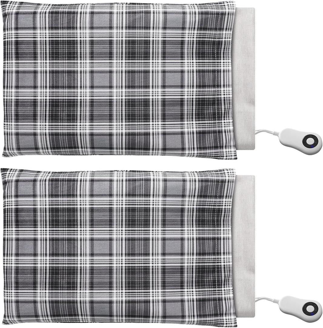Tinideya 2 Pcs Heating Pad Cover 12'' x 15'' Soft Cotton Flannel Replacement Washable Cover for Heating Pad (Black Plaid)