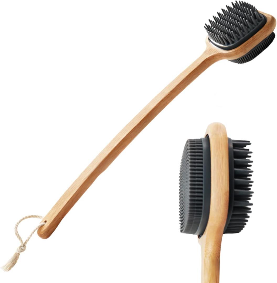 Bath Brush with Long Bamboo Handle, Soft Bristles (16.92 inch)