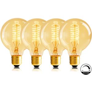 G80 Globe Edison Light Bulb, Vintage Large 4-Pack Edison Light Bulb, Spiral Filament Light Bulbs, E26 Base - Amber Soft Light 60W 2700K 110V Dimmable - G80(G25) Bulbs for Home Bar Decorative Lighting