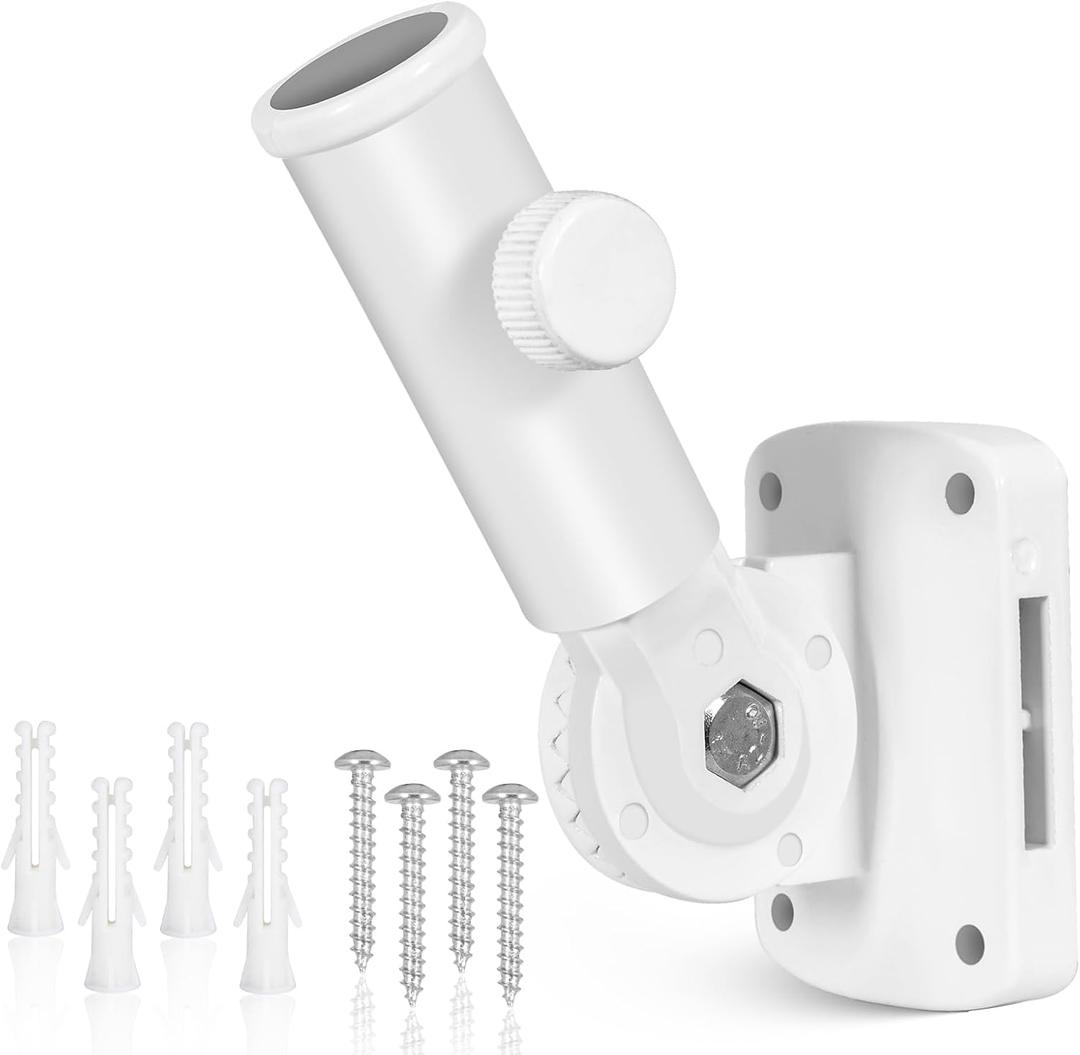 Adjustable Flag Pole Holder, Flag Pole Bracket for Outside House Heavy Duty Aluminum, Multi-Position Flag Pole Mounting Bracket Rust Free with Hardwares, 1" Inner Diameter (White-1 Pack)