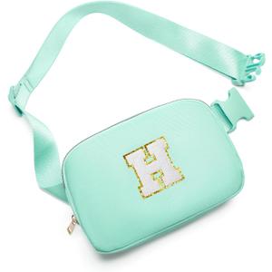 Gitus Birthday Gifts for 8 9 10 11 12 13 Year Old Girls Personalized Fanny Pack Crossbody Bags with Initial Letter Patch Belt Bag for Teen Girls Cute Trendy Stuff Travel Essentials (Mint Green-H)