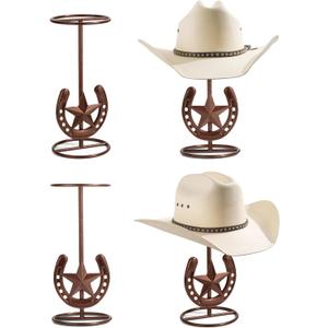 Cowboy Hat Stand, Tabletop Hat Display, Western Desk Decor, Horseshoe Hat Stand for Multiple Hats, Texas Holder Rack, Cowboys Gifts for Men, Western Decor for Home, Metal, Bronze, 4 Packs