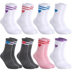 Jspupifip Heart Socks 6 Pairs Crew Athletic Cotton Women Striped Socks with Retro Stripes Hearts