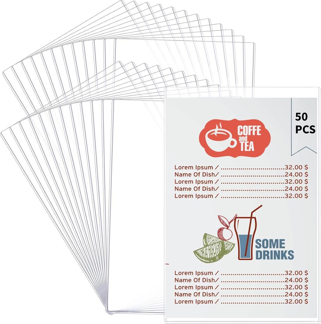 50 Pcs 8.5" x 11" Menu Cover, Double-Sided Clear Vinyl Menu Holder Rigid Print Protectors Heavy Duty Paper Sleeves Hard Plastic Poster Protector Sleeve for Page Sheet (8.5" x 11")