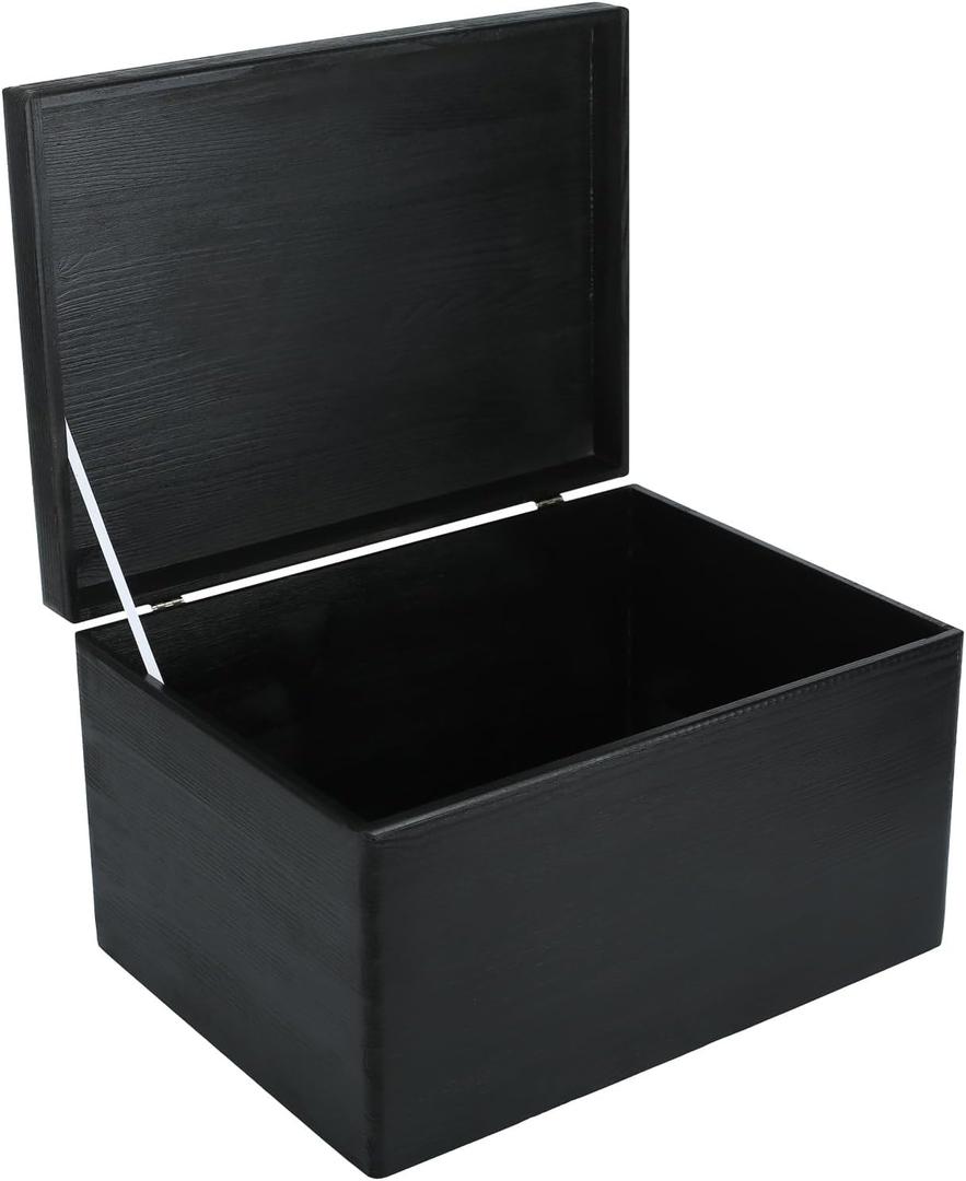 Creative Deco Large Black Wooden Box Storage with Hinged Lid | 15.8x11.8x9.44in (+-0.5) | Keepsake Gift Box Storage Document | Wood Chest Trunk PRODUCT NOT INTENDED FOR 15 YEARS OR BELOW