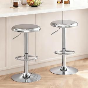 CAROLMADE Bar Stools Set of 2, Adjustable Metal Bar stools Swivel Counter Height Stool Backless Barstools for Kitchen Island Pub, Chrome, 31.1"H x 13.8"W x 13.8"L