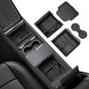 REEVAA Center Console Organizer for Tesla Model Y Juniper 2025-2026 (Premium & Performance), Model 3 Highland 2024-2026 All Trims [Dual-Tier Storage, Seamless Fit], Premium Silicone Liner, 4PCS, Black