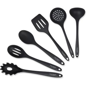 Culinary Couture Black Silicone Kitchen Utensils Set of 6, Non-Stick Heat-Resistant Silicone Kitchen Utensils Set with Steel Inner Core