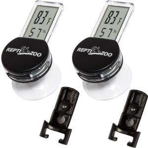 REPTI ZOO 2 Pack Reptile Terrarium Thermometer Hygrometer Digital Display Pet Rearing Box Reptiles Tank Thermometer Hygrometer with Suction Cup