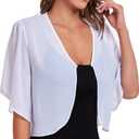 SURVODJA Womens Chiffon Cropped Cardigans Lightweight Sweaters Short Sleeve Bolero Shrugs for Dress (White, XXL)