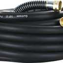 Guitrees 25FT 5/8 Heavy Duty Rubber Garden Hose - 300psi Working, 1000psi Burst - Hot/Cold Water - Five-Layered Braiding for Durability - Versatile for Gardening, Agriculture, Construction(Black)