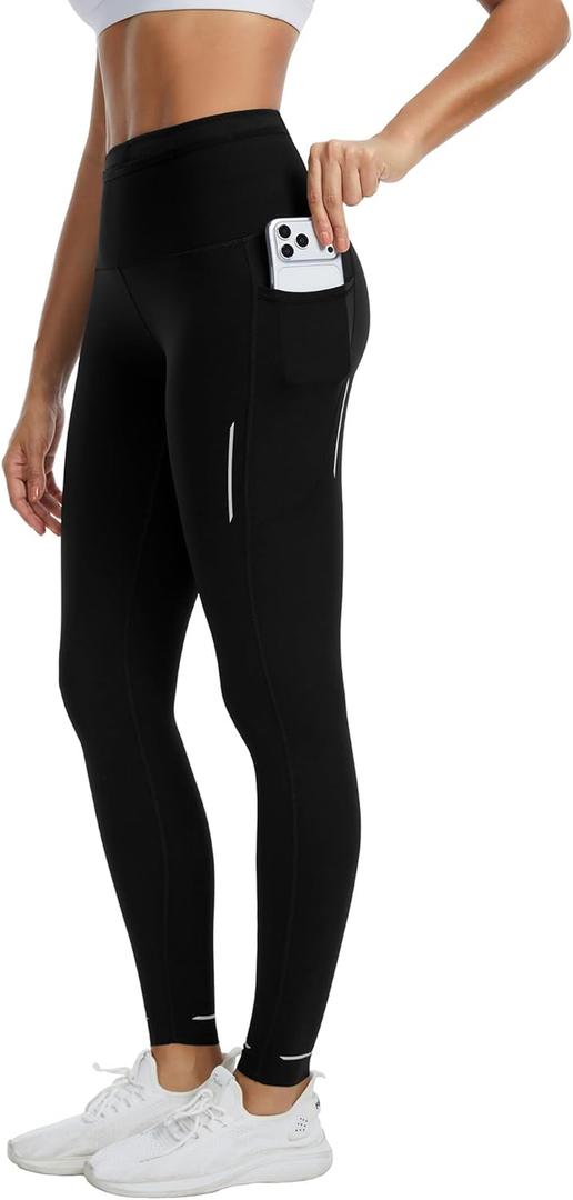 Running Leggings for Women with 6 Pockets Gym Workout Leggings High Waisted Yoga Pants Tummy Control Compression Pants (Medium, Black)
