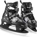 Maxluke Snowflake Girl's Adjustable Ice Skates | Kids Ice Hockey Skates for Girls Boys Youth | Fun Beginner Ice Skating Shoes for Outdoor and Rink | Soft Comfortable Lining L Black