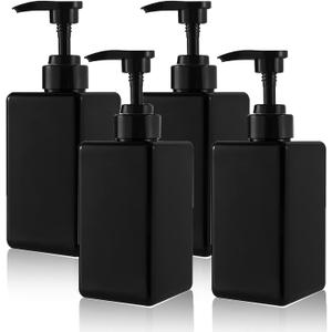 15 oz Hand Soap Dispenser, Plastic Pump Bottles, Refillable Empty Lotion Dispenser Liquid Container for Bathroom Kitchen College Dorm, 4 Pack Black (15oz/450ml, 4 Pack, Black)