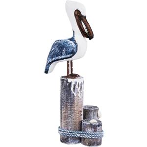 Nautical Pelicans Figurine-Beach Decor Wood Carving Art Coastal Bird Statue Home Ornaments Vintage Creative Indoor Decorations for Bathroom Office Dining Room