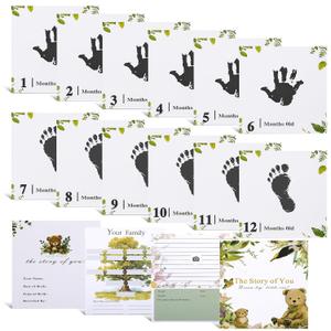 Keepsake Baby Memory Book for Boys and Girls, 1–12 Months Baby Hand and Footprint Kit, Timeless First Year Baby Book to Record Every Event, Newborn Baby Gifts for Mom/Parents (Card, Black)