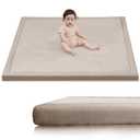 Baby Play Mat for Floor, 1.3" Thick Elasti-Foam 50x50 Playpen Mat for Toddlers Infant kids,Water-Repellent Soft Coral Velvet for Tummy Time, Non-Slip Backing for Crawling,Tatami Style(Beige)