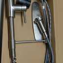 DJS Kitchen Faucets with Pull Down Sprayer Brushed Nickel High Arc Single Handle 1 or 3 Holes Spring Kitchen Sink Faucet with Deck Plate for Farmhouse RV Vessel Basin