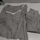 OMKAGI Womens Lounge Set Lace Square Neck Long Sleeve Tops Wide Leg Pants 2 Piece Outfits (Gray, L)