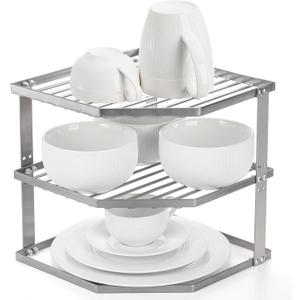 Nicunom Kitchen Corner Shelf Rack, 3-Tier Corner Rack Multipurpose Countertop Corner Shelf Storage Organizer for Plates, Dishes, Cabinet & Pantry Organizer